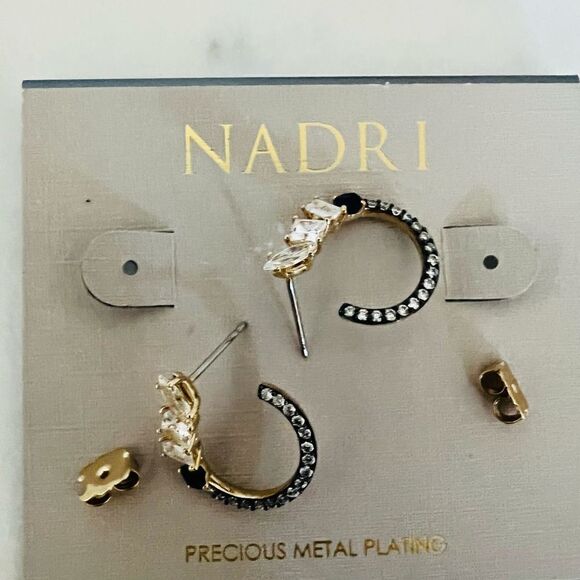 NADRI Encore Mixed Shape CZ Front-Facing Hoop Earrings, Blue/Gold, NWT - Picture 7 of 11